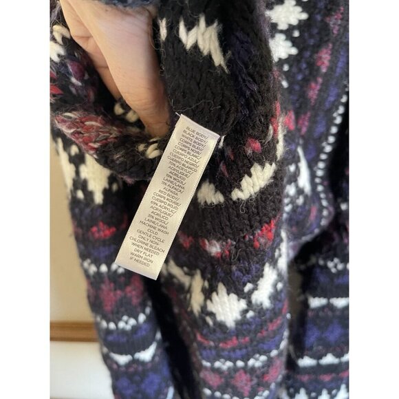 LOFT Size Medium Wool Alpaca Blend Open Cardigan Sweater Black White Purple Red - Picture 7 of 9